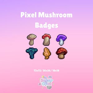 6 Pixel Mushroom Badges | Twitch Sub Badges | Plant Channel Rewards Inscritos