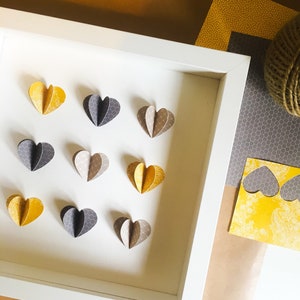 Mustard and Grey Pattern Heart, Framed Art Paper heart wall decor birthday gift unique wedding gift anniversary gift housewarming image 3