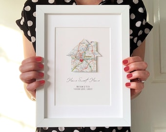 New home gift - new home frame - Map Housewarming Gift - Moving Gift - Personalised Moving gift - Personalised New Home - First home gift