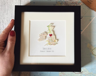 Engagement gift, Wedding gift, Engagement Gift for Couple, Paper Anniversary Gift, Personalised map engagement gift, first Anniversary Gift