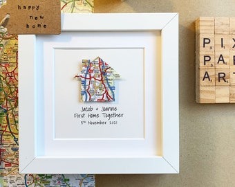 New home gift - new house frame - Map Housewarming Gift - Moving Gift - Personalised Moving gift - Personalised New Home - First home gift