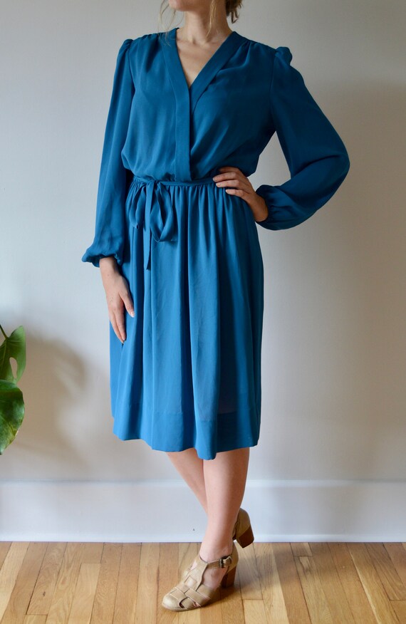 1970s Cerulean Faux Wrap Dress