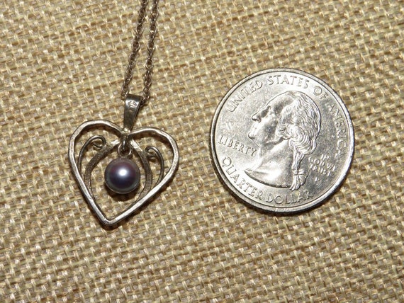 Vintage Sterling Silver Heart & Pearl Pendant Nec… - image 3