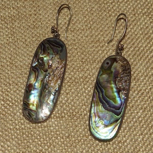 Vintage Sterling Silver Abalone Shell Dangle Earrings, Thailand