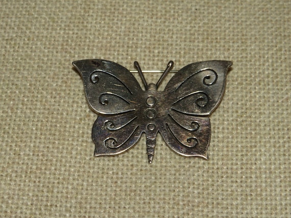 Vintage Large Sterling Silver Butterfly Pin Brooc… - image 1