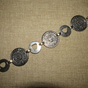 Vintage Heavy Sterling Silver or Plated Disc Link Bracelet - 47 Grams