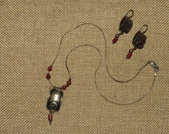 Vintage Silpada Oxidized Sterling Silver Sandstone Bead Dangle Necklace & Earring Set
