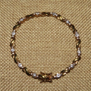 Vintage Gold Plated Sterling Silver CZ XO Tennis Style Bracelet, Signed FAS
