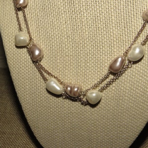 Vintage Sterling Silver 2 Strand Chain with Large Pearl Beads Necklace