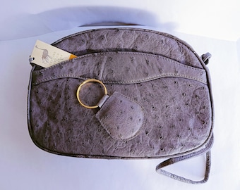 Bolsa tiracolo de couro de avestruz feita à mão - Azul francês