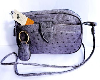 Handmade Ostrich Leather Crossbody Bag - French Blue