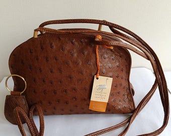 Ostrich Leather Crossbody Bag: Handmade Brown Shoulder Bag