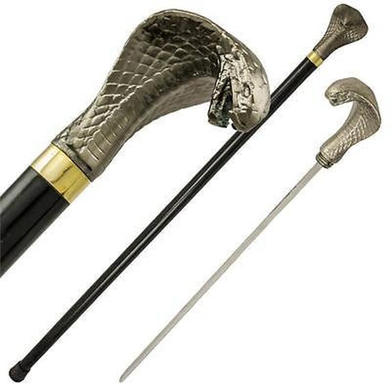 King Cobra Walking Sword Cane Steampunk Cobra Cane 35" L • Overall Len...