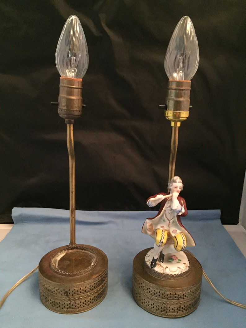 2 Vintage Brass Table Lamps Porcelain Figurine Victorian Style