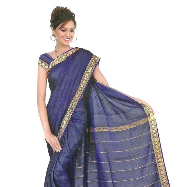 EXCLUSIV Bollywood Sari REGENBOGEN Royalblau