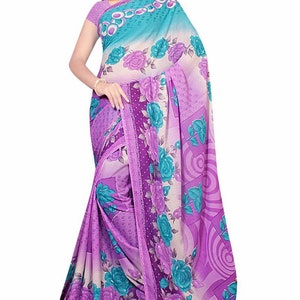 Bollywood Sari Dress Chiffon Rose Purple Fo410