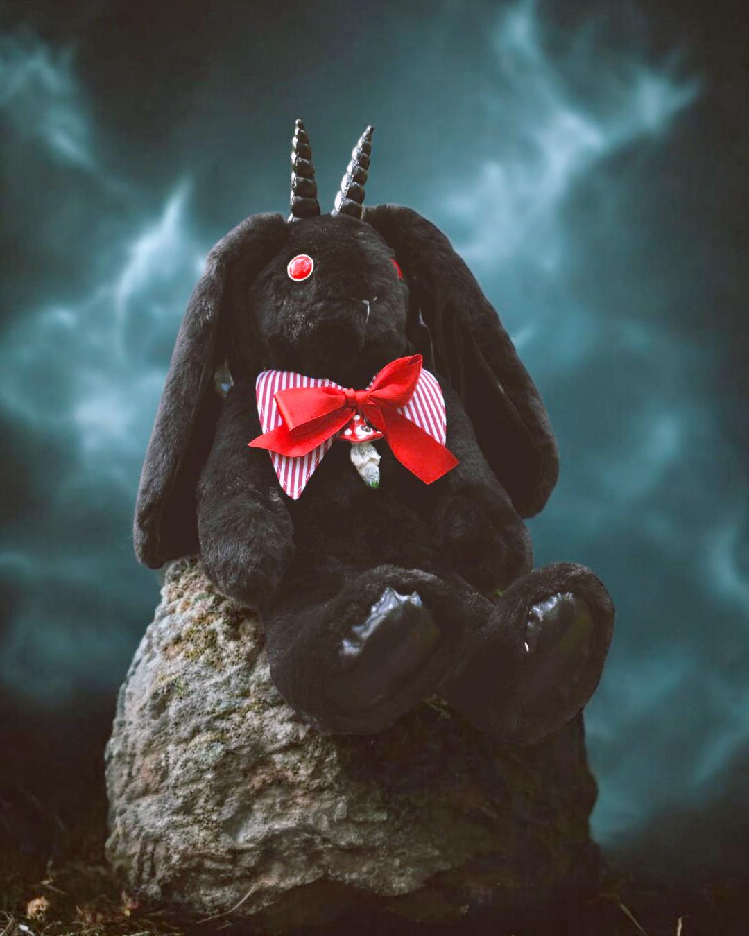Dark Devil Witch Rabbit - Gothic Fluffy Bunny Plush Art Doll