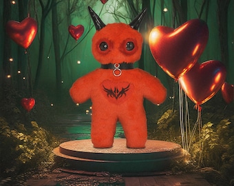 Valentine&#39;s Day Gothic Devil Plush Toy - Spooky Cute Monster Art Doll