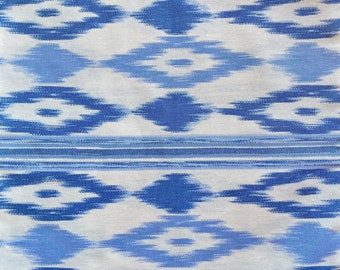 Telas de Lengua, tongue fabric, Ikat, light blue, 2.80 m wide. Mallorcan fabrics, maritime fabrics, upholstery, curtains, and much more.