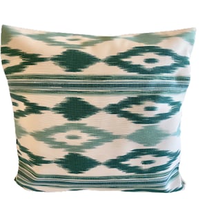Funda de cojín exclusiva, aprox. 50 x 50 cm con cremallera de Telas de Lengua – VERDE TURQUESA Telas de Mallorca, Telas mallorquinas, Telas marítimas, Ikat