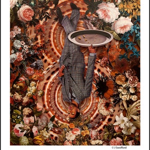 May include: A collage art piece featuring a person lying on their back holding a plate with a floral background. The text "Second Face of Pisces" is at the top of the image. The number "24" and the astrological symbol for Pisces are at the bottom of the image.