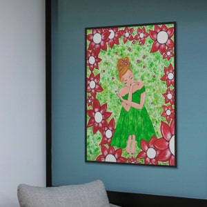 Hochwertiger Bilderdruck auf Leinwand "Dreaming of the flowers in red", 65x54mm. oder eine andere proportionale Größe auf Anfrage, guter Zustand