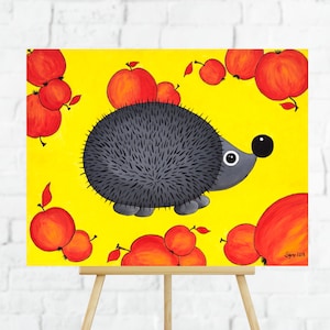 Cheerful Hedgehog Canvas – Vibrant, Whimsical Art Print – Perfect for Nursery, Kids’ Room, or Home