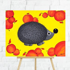 Grappig juweel, mijn foto hoge kwaliteit print in canvas "Egel in appels", 11.81x15.75inches (30x40cm), of een ander formaat op aanvraag