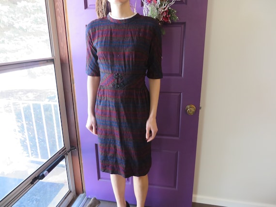 L'Aiglon 1950's Dark Striped Vintage Dress