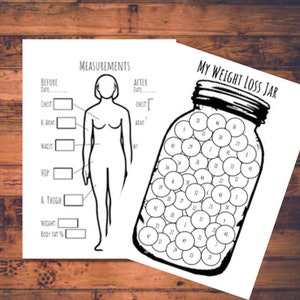 Measurements and 100lbs Weight Loss Jar, Before & After Body Measurements Tracker,  weight loss journal, digital weight loss tracker