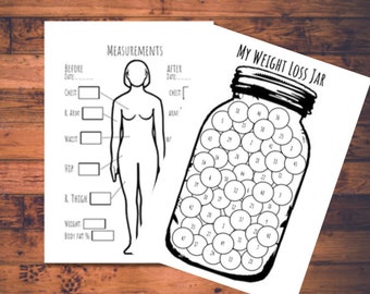 Measurements and 100lbs Weight Loss Jar, Before & After Body Measurements Tracker,  weight loss journal, digital weight loss tracker