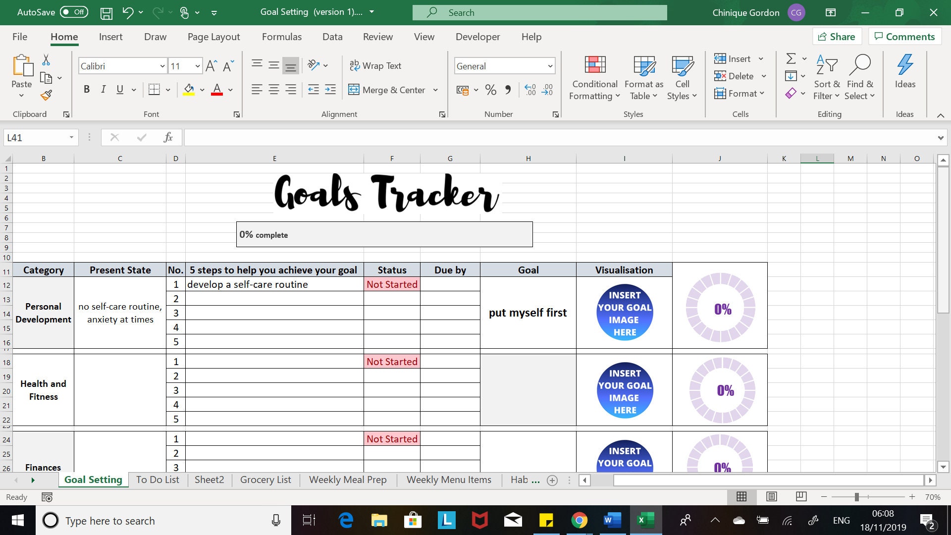 Life Planner Goals Tracker Excel Spreadsheet Personal Planner Etsy