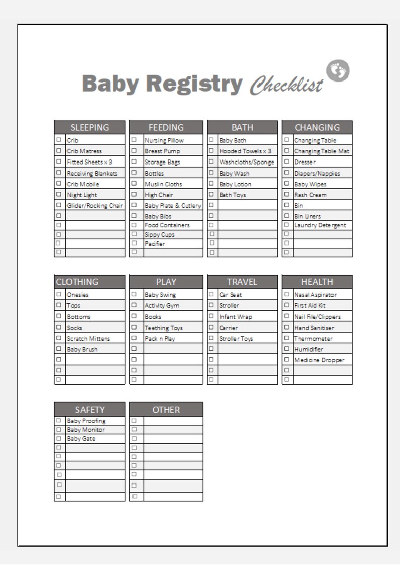 Editable Printable Baby Registry Checklist Excel Mom Planner | Etsy
