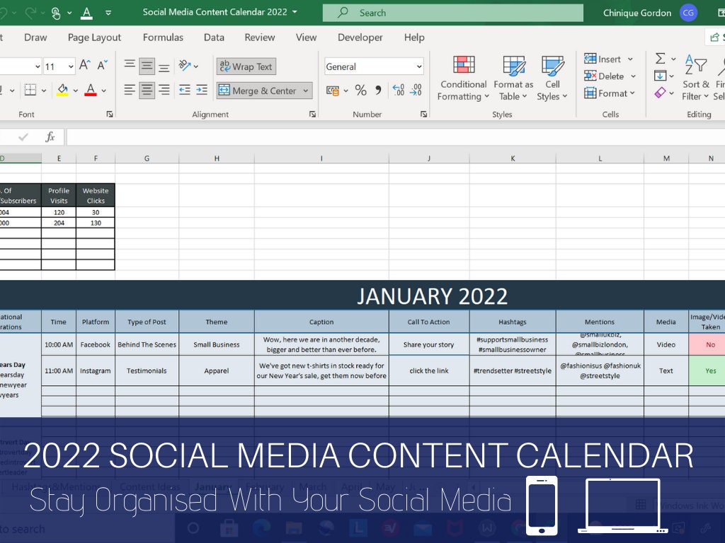 22 Social Media Content Calendar Excel 21 22 Social Etsy