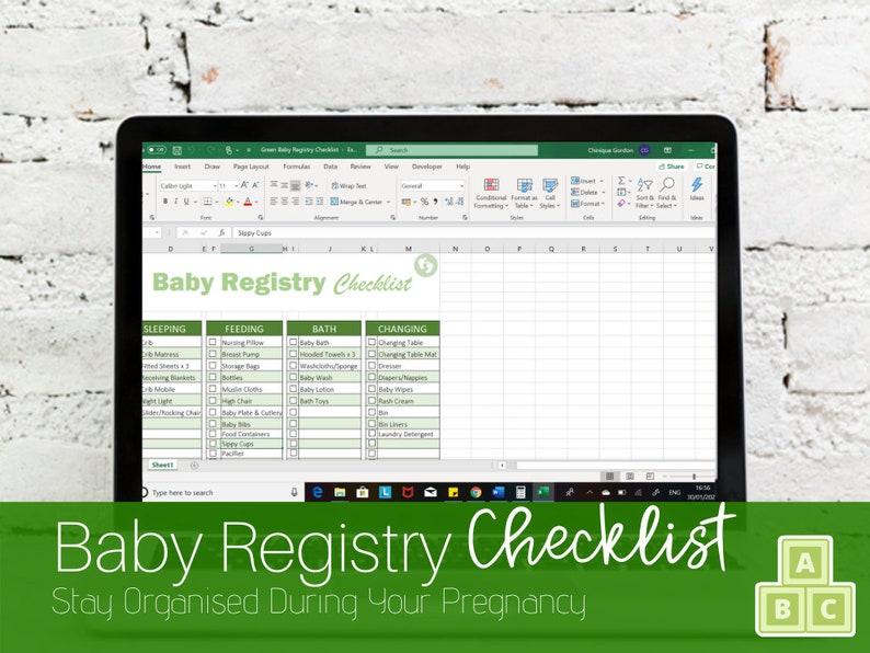 Editable Printable Green Baby Registry Checklist Excel Birth Etsy