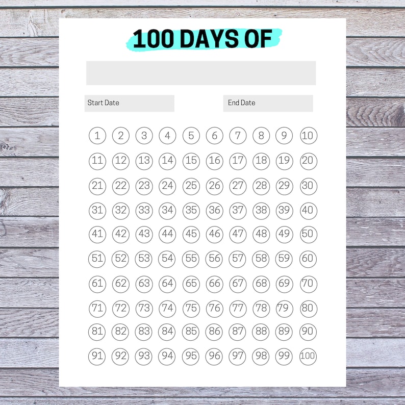 100 Days Challenge Printable Planner Bullet Journal Erin Etsy UK