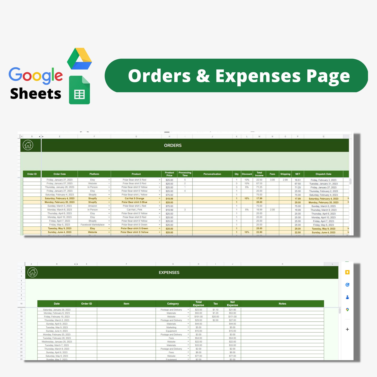 Inventory Spreadsheet, Bookkeeping Template, Google Sheets Template