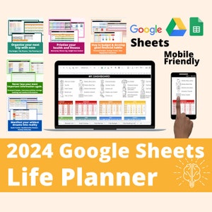 2024 Google Sheets Digital Life Planner Spreadsheet, adhd digital planner, adhd to do list, budget spreadsheet google sheets, habit tracker