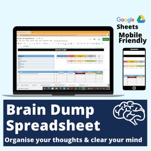 Brain Dump Life Planner Spreadsheet, excel to do list, adhd digital planner, adhd brain dump, goal planner,  spreadsheet google sheets