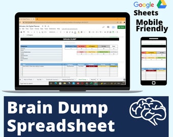 Brain Dump Life Planner Spreadsheet, excel takenlijst, adhd digitale planner, adhd brain dump, doelplanner, spreadsheet google sheets
