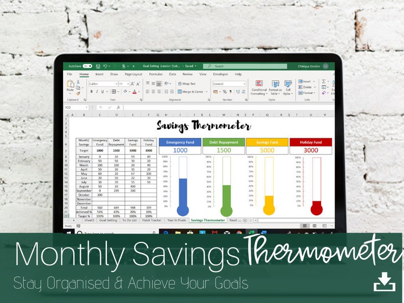 Savings Thermometer Expense Habit Tracker Excel Spreadsheet Etsy