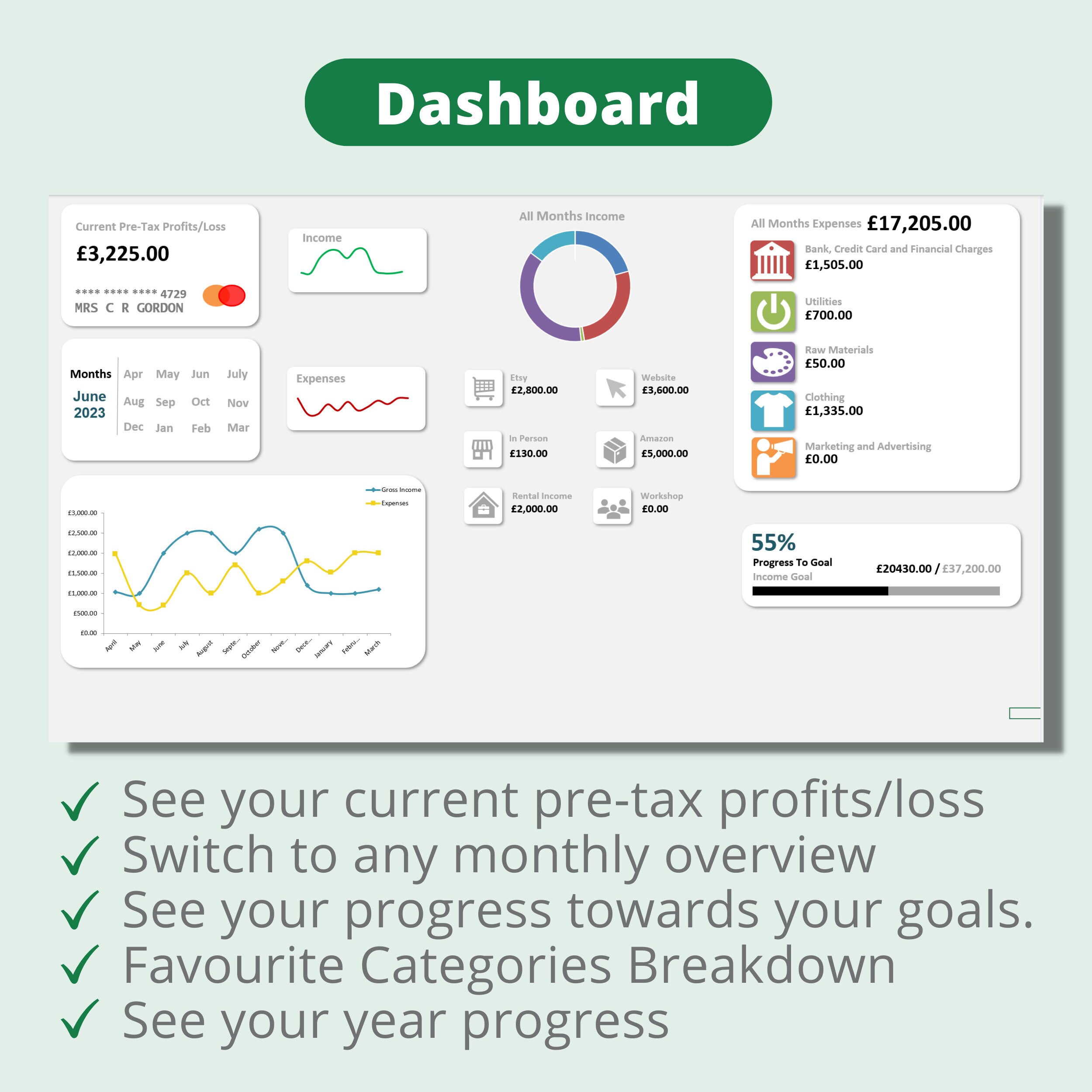 Basic Income & Expenses Spreadsheet for small business, Monthly Bookkeeping Excel Template, monthly budget excel spreadsheet template