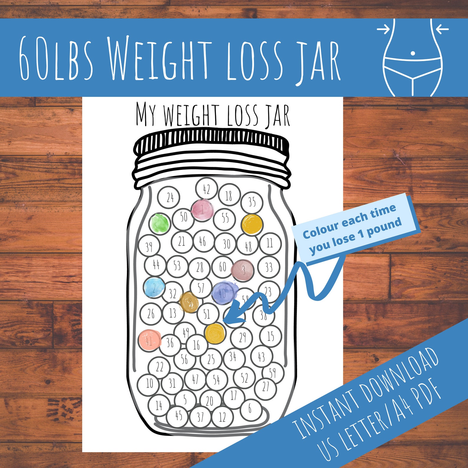 60lbs Weight Loss Tracker Jar Bullet Journal Printable | Etsy