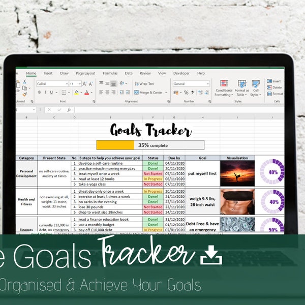 Life Planner Goals Tracker Excel Spreadsheet, personal planner daily page