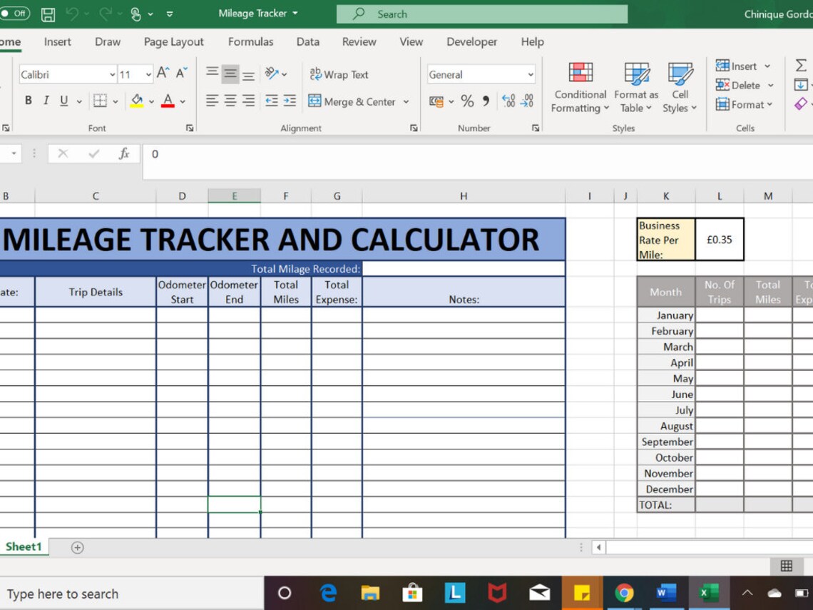 Business Mileage Log Tracker Calculator Excel Template, Spreadsheet for