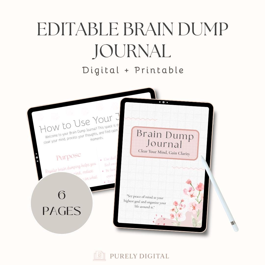 Brain Dump Journal | Adhd-friendly Digital Planner | Editable Ipad/tablet and Printable PDF ...