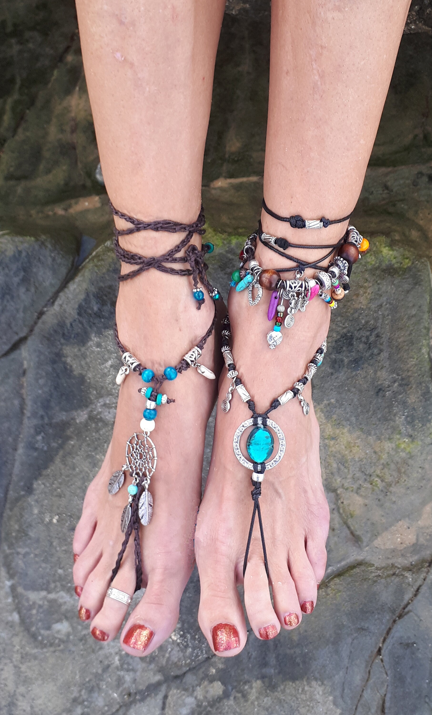 Boho Barefoot Sandal Dreamcatcher Anklet Glass Beaded Foot - Etsy