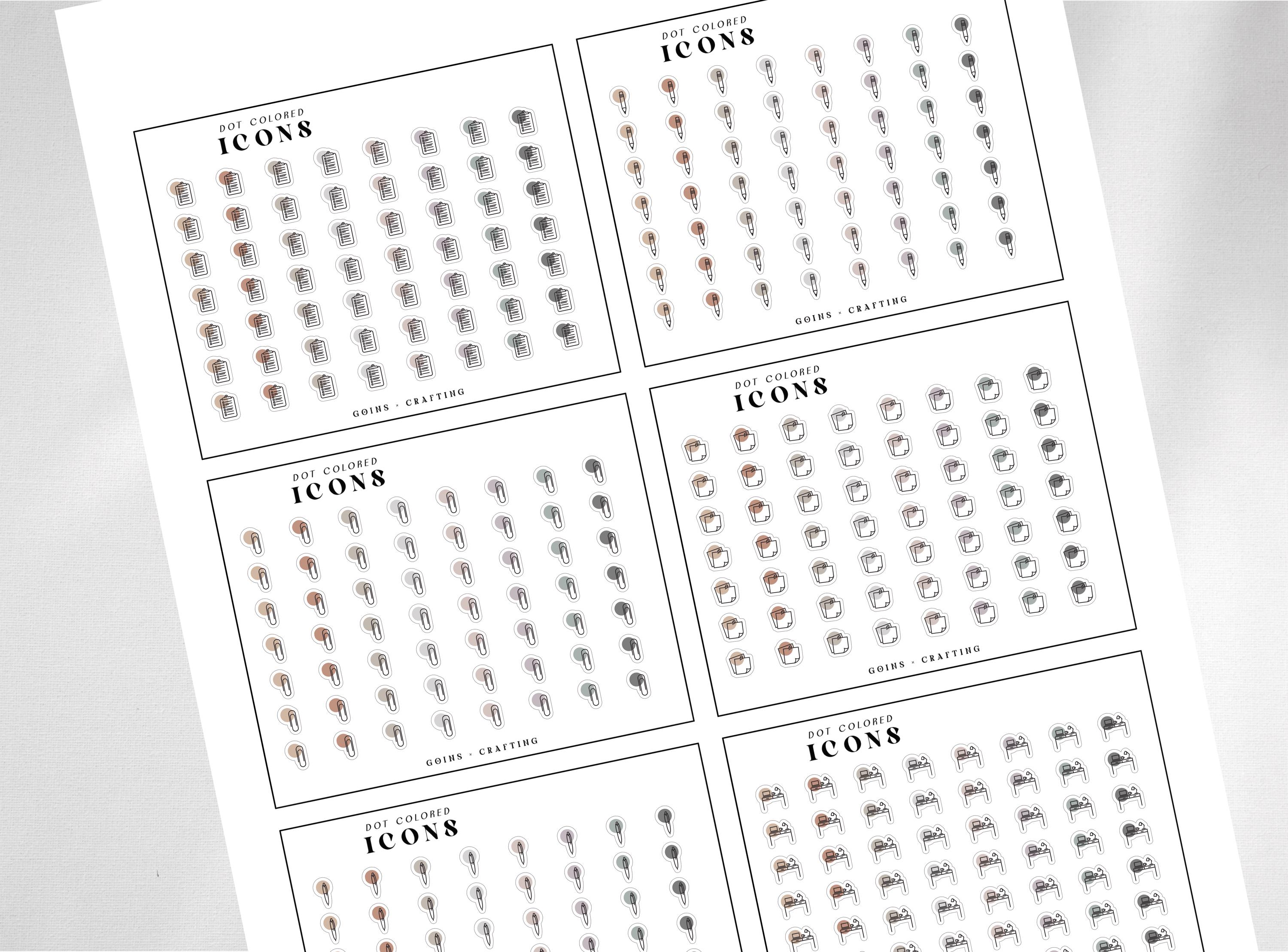 PLANNING Dot Color Icons, Hobonichi Stickers, Minimal Planner Stickers ...