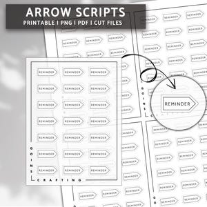 REMINDER arrow script stickers, minimal planner stickers, functional stickers, bullet journal stickers, hobonichi stickers