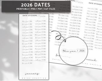2026 Dates CURSIVE font, minimal planner stickers, journal stickers, digital stickers, bullet journal, hobonichi